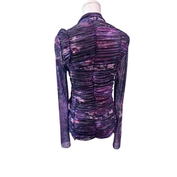 NWT Pilcro Anthropologie Women's Purple Collared Mesh Blouse Size S - Picture 2 of 5